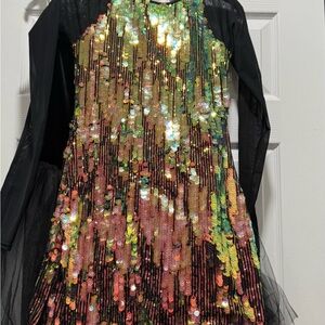 Sequin Multicolor Dance costume with Black Sleeves